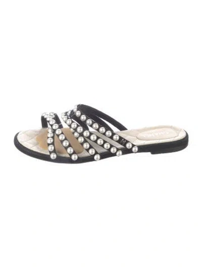 Pre-owned Chanel Interlocking Cc Logo Canvas Slides In Black
