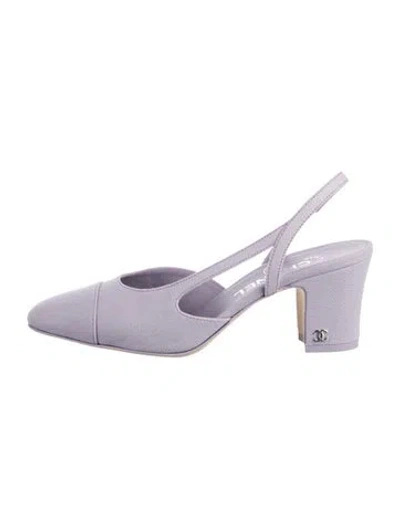 Pre-owned Chanel Interlocking Cc Logo Canvas Slingback Pumps In Purple