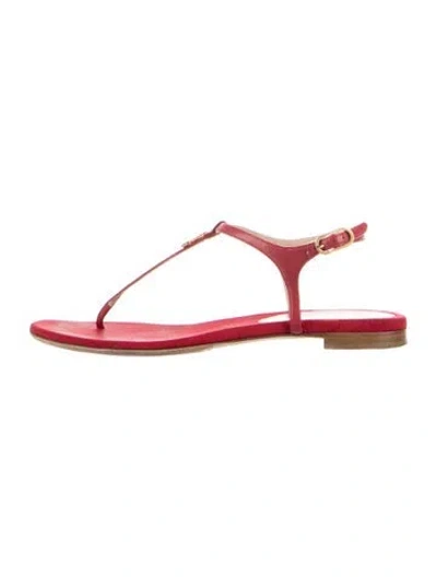 Pre-owned Chanel Interlocking Cc Logo Canvas T-strap Sandals In Red