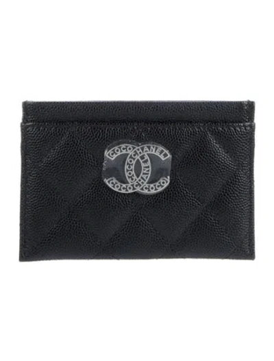 Pre-owned Chanel Interlocking Cc Logo Card Holder In Black