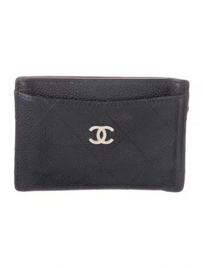 Pre-owned Chanel Interlocking Cc Logo Card Holder In Black