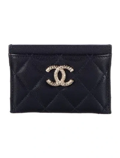 Pre-owned Chanel Interlocking Cc Logo Card Holder In Blue