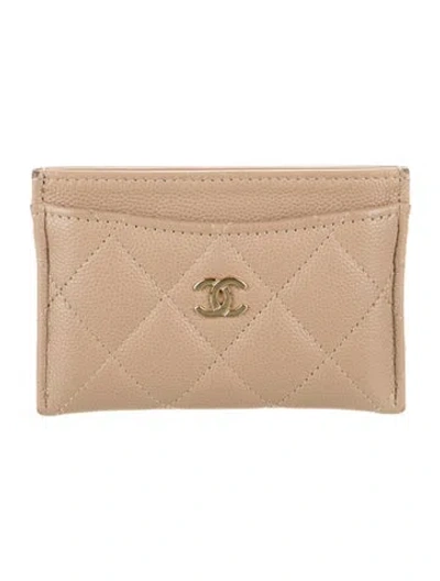 Pre-owned Chanel Interlocking Cc Logo Card Holder In Neutral