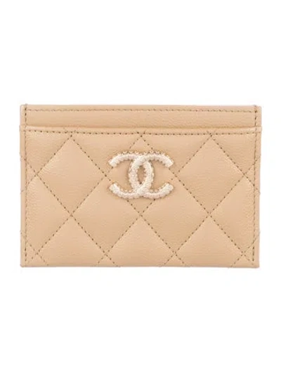 Pre-owned Chanel Interlocking Cc Logo Card Holder In Neutral