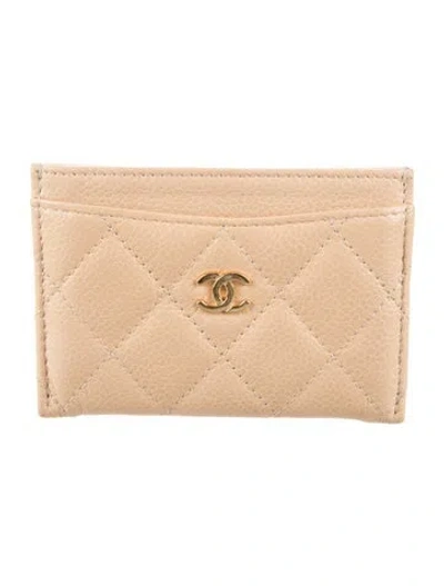Pre-owned Chanel Interlocking Cc Logo Card Holder In Neutrals