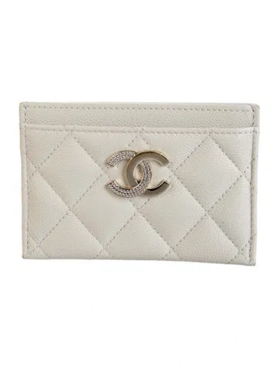 Pre-owned Chanel Interlocking Cc Logo Card Holder In Neutrals