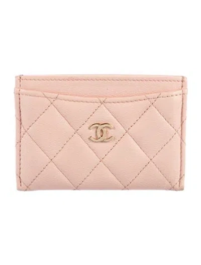 Pre-owned Chanel Interlocking Cc Logo Card Holder In Pink