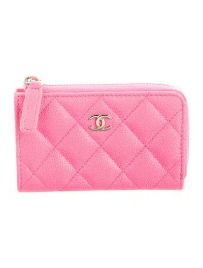 Pre-owned Chanel Interlocking Cc Logo Card Holder In Pink