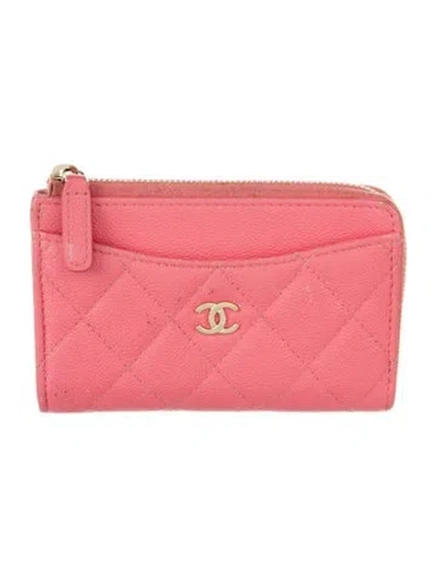 Pre-owned Chanel Interlocking Cc Logo Card Holder In Pink