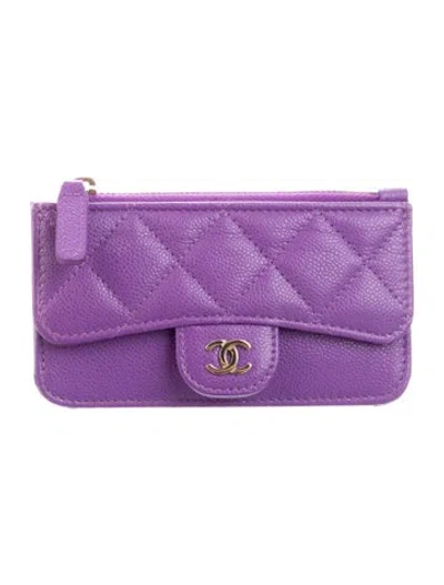 Pre-owned Chanel Interlocking Cc Logo Card Holder In Purple