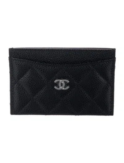 Pre-owned Chanel Interlocking Cc Logo Card Holder W/ Tags In Black