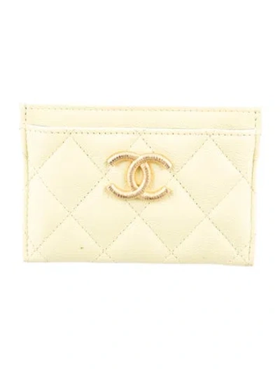 Pre-owned Chanel Interlocking Cc Logo Card Holder In Yellow