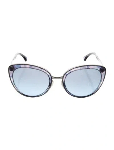 Pre-owned Chanel Interlocking Cc Logo Cat-eye Sunglasses In Blue/purple