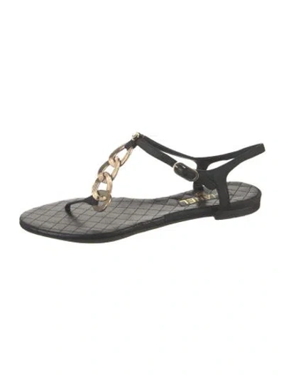 Pre-owned Chanel Interlocking Cc Logo Chain-link Accents T-strap Sandals In Blue