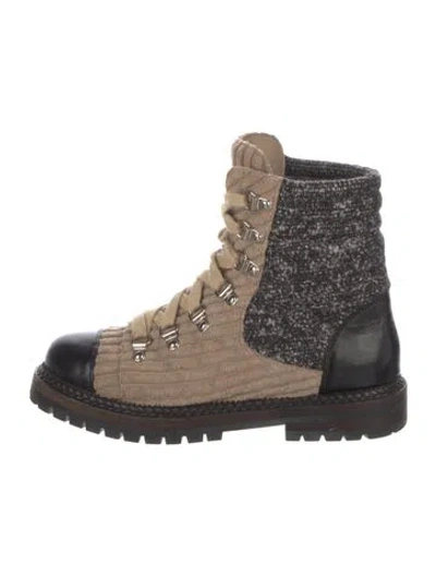 Pre-owned Chanel Interlocking Cc Logo Combat Boots In Neutral