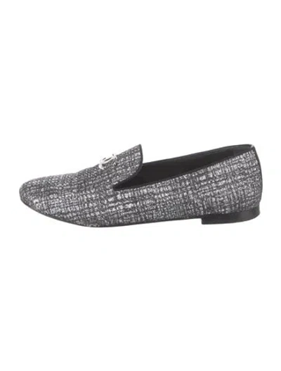 Pre-owned Chanel Interlocking Cc Logo Crystal Embellishments Loafers In Silver