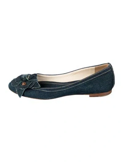 Pre-owned Chanel Interlocking Cc Logo Denim Ballet Flats In Blue