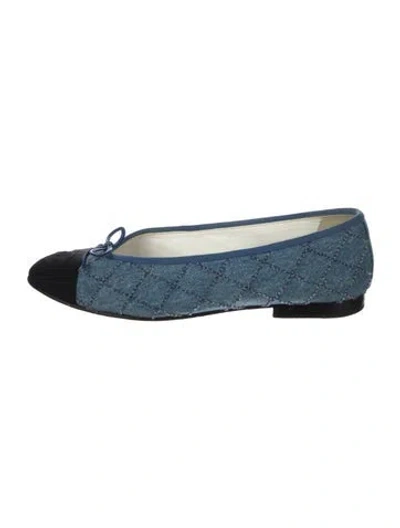 Pre-owned Chanel Interlocking Cc Logo Denim Ballet Flats In Blue