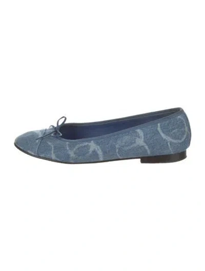 Pre-owned Chanel Interlocking Cc Logo Denim Ballet Flats In Blue