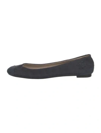 Pre-owned Chanel Interlocking Cc Logo Denim Ballet Flats In Blue