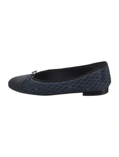Pre-owned Chanel Interlocking Cc Logo Denim Ballet Flats In Blue