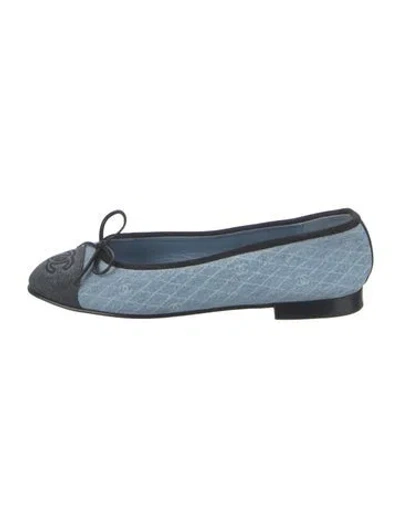 Pre-owned Chanel Interlocking Cc Logo Denim Ballet Flats In Blue