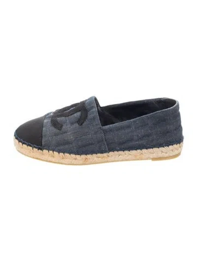 Pre-owned Chanel Interlocking Cc Logo Denim Espadrilles In Black/blue