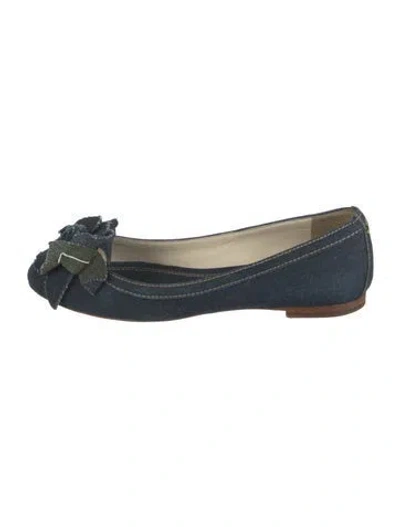 Pre-owned Chanel Interlocking Cc Logo Denim Flats In Blue