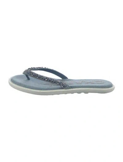 Pre-owned Chanel Interlocking Cc Logo Denim Flip Flops In Blue