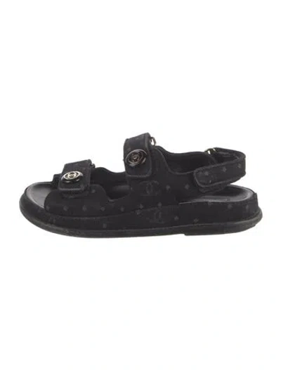 Pre-owned Chanel Interlocking Cc Logo Denim Sandals In Black