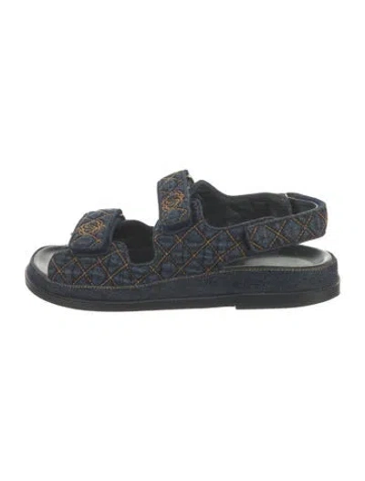 Pre-owned Chanel Interlocking Cc Logo Denim Sandals In Blue