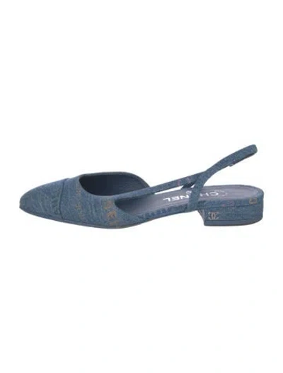 Pre-owned Chanel Interlocking Cc Logo Denim Slingback Flats In Blue