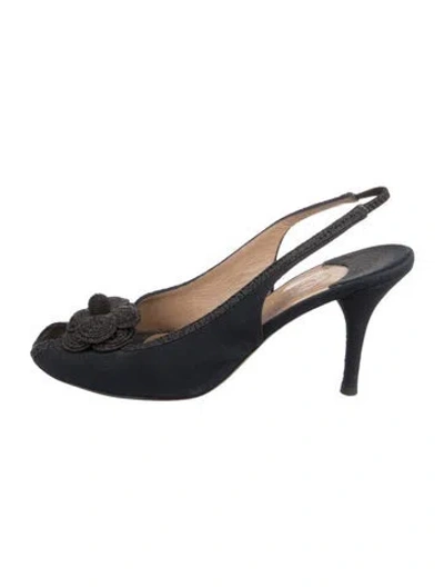 Pre-owned Chanel Interlocking Cc Logo Denim Slingback Pumps In Blue
