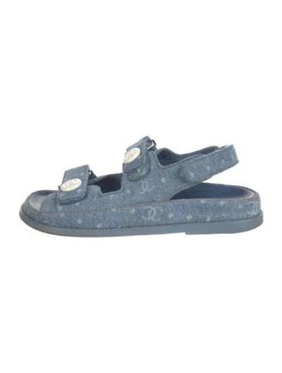 Pre-owned Chanel Interlocking Cc Logo Denim Slingback Sandals In Blue