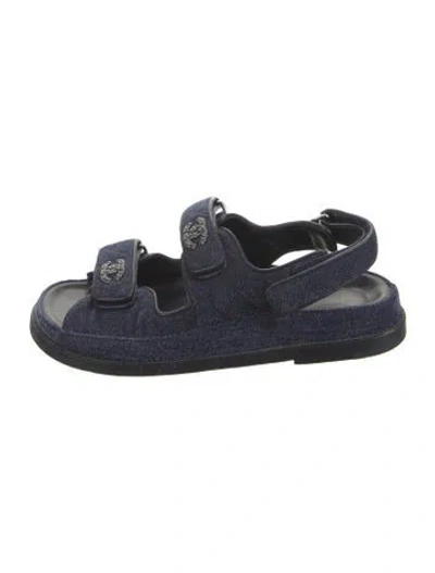 Pre-owned Chanel Interlocking Cc Logo Denim Slingback Sandals In Blue