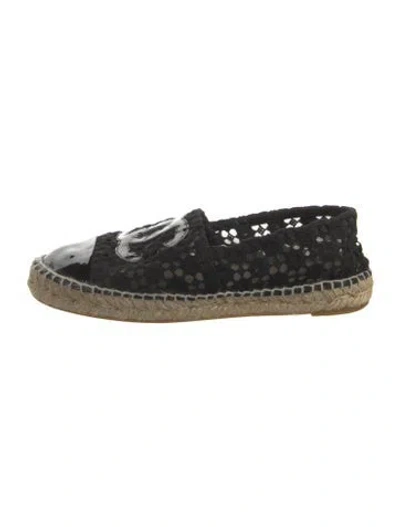 Pre-owned Chanel Interlocking Cc Logo Embroidered Accent Espadrilles In Black