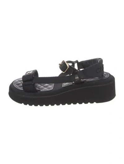 Pre-owned Chanel Interlocking Cc Logo Embroidered Accent Slides In Black