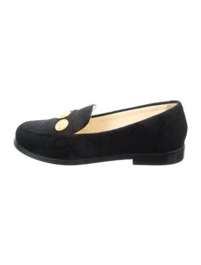 Pre-owned Chanel Interlocking Cc Logo Felt Loafers In Black
