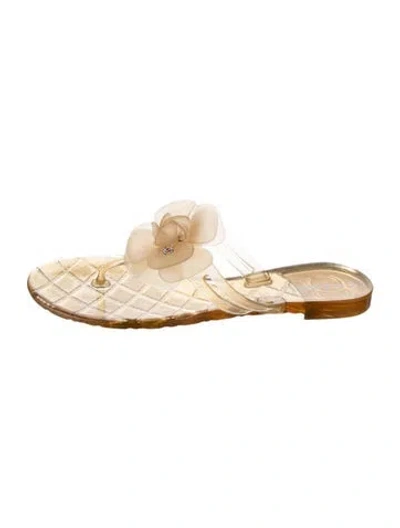 Pre-owned Chanel Interlocking Cc Logo Flip Flops In Neutrals