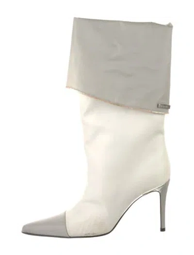Pre-owned Chanel Interlocking Cc Logo Glitter Accents Boots In White