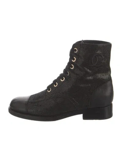 Pre-owned Chanel Interlocking Cc Logo Glitter Accents Combat Boots In Multi