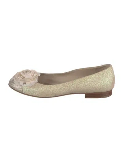 Pre-owned Chanel Interlocking Cc Logo Glitter Flats In Neutral