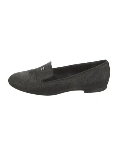 Pre-owned Chanel Interlocking Cc Logo Glitter Loafers In Black