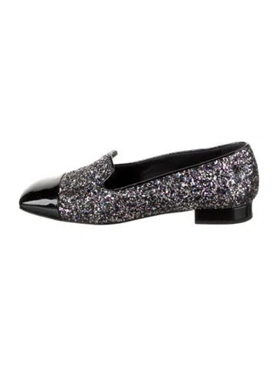 Pre-owned Chanel Interlocking Cc Logo Glitter Loafers In Black