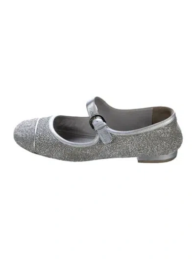 Pre-owned Chanel Interlocking Cc Logo Glitter Mary Jane Flats