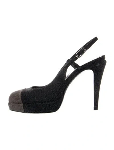 Pre-owned Chanel Interlocking Cc Logo Glitter Slingback Pumps In Multi