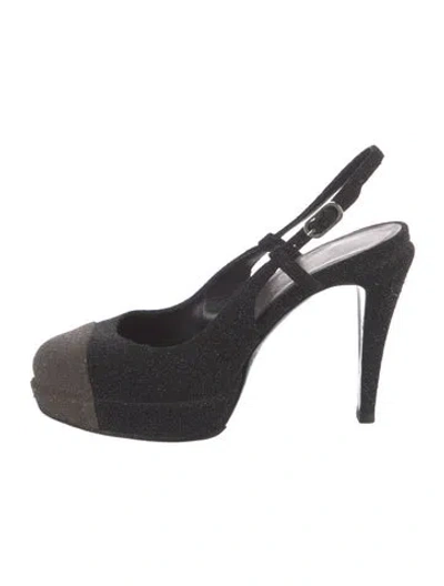 Pre-owned Chanel Interlocking Cc Logo Glitter Slingback Pumps In Multi