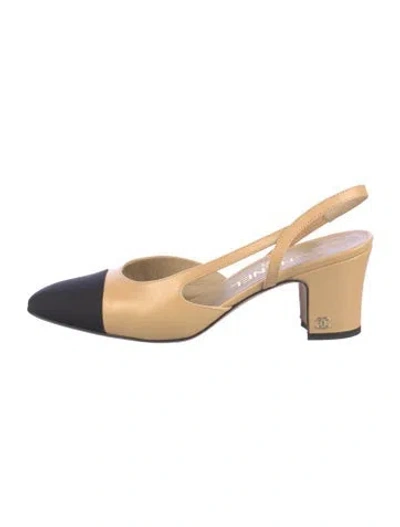 Pre-owned Chanel Interlocking Cc Logo Goat Leather Slingback Pumps