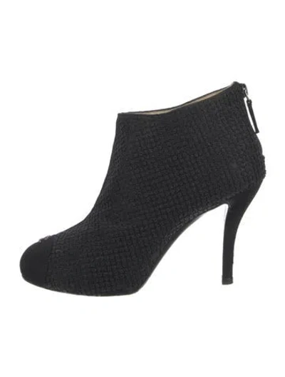Pre-owned Chanel Interlocking Cc Logo Grosgrain Trim Boots In Black