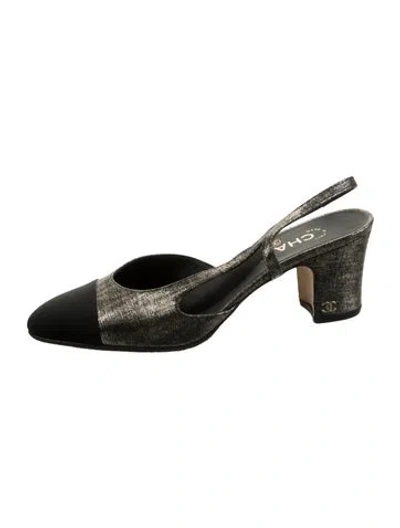 Pre-owned Chanel Interlocking Cc Logo Grosgrain Trim Slingback Pumps